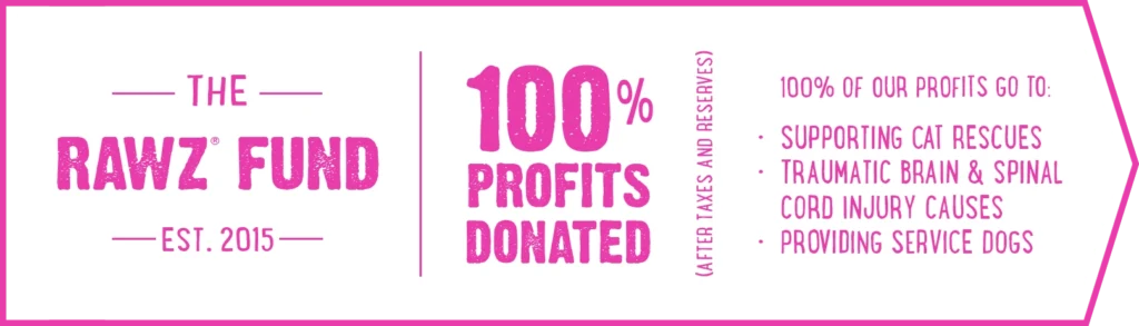 RAWZ® Fund Logo 100% Profits Donated pink white