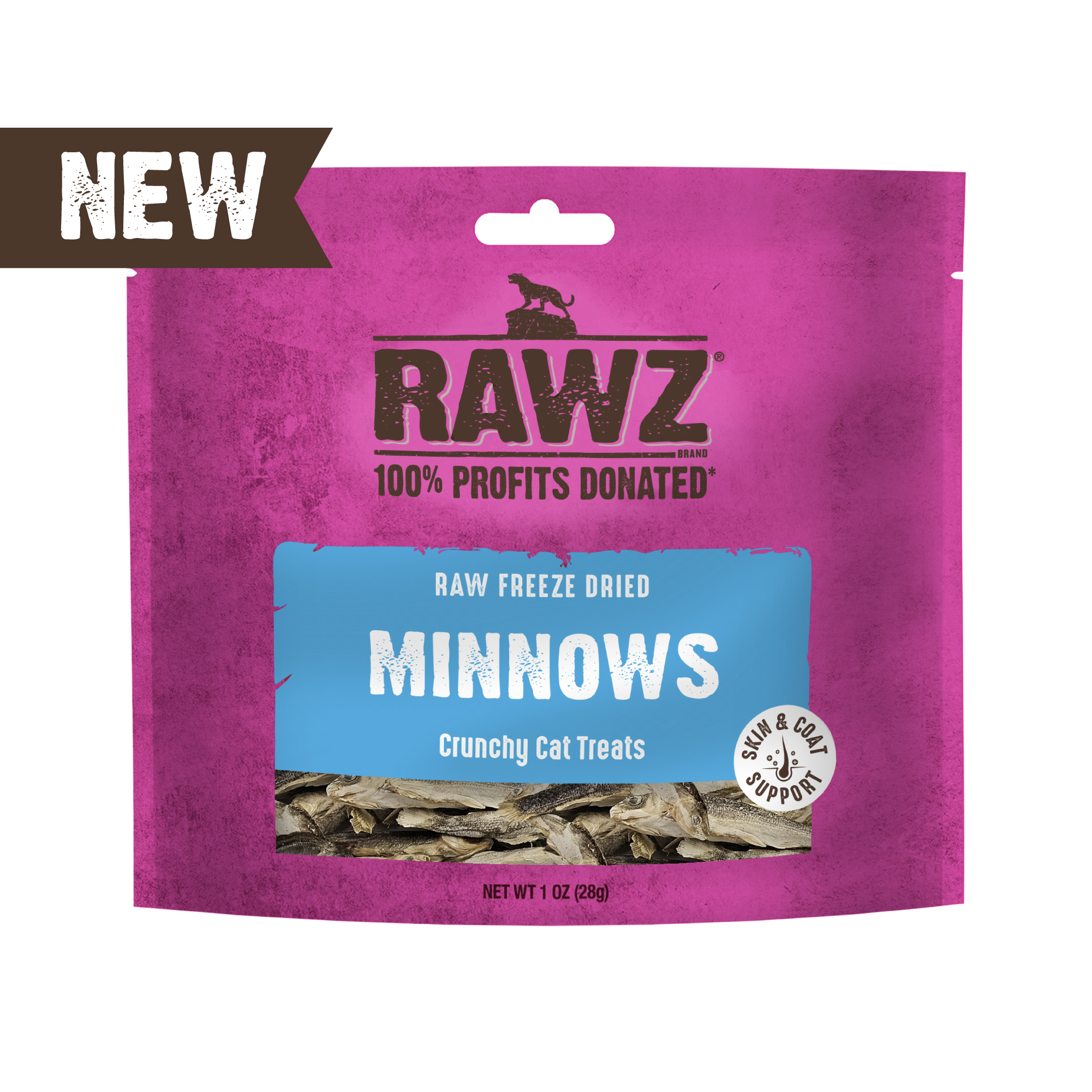 RAWZ Raw Freeze Dried Minnows Crunchy Cat Treats 1oz bag simple ingredient no preservatives premium