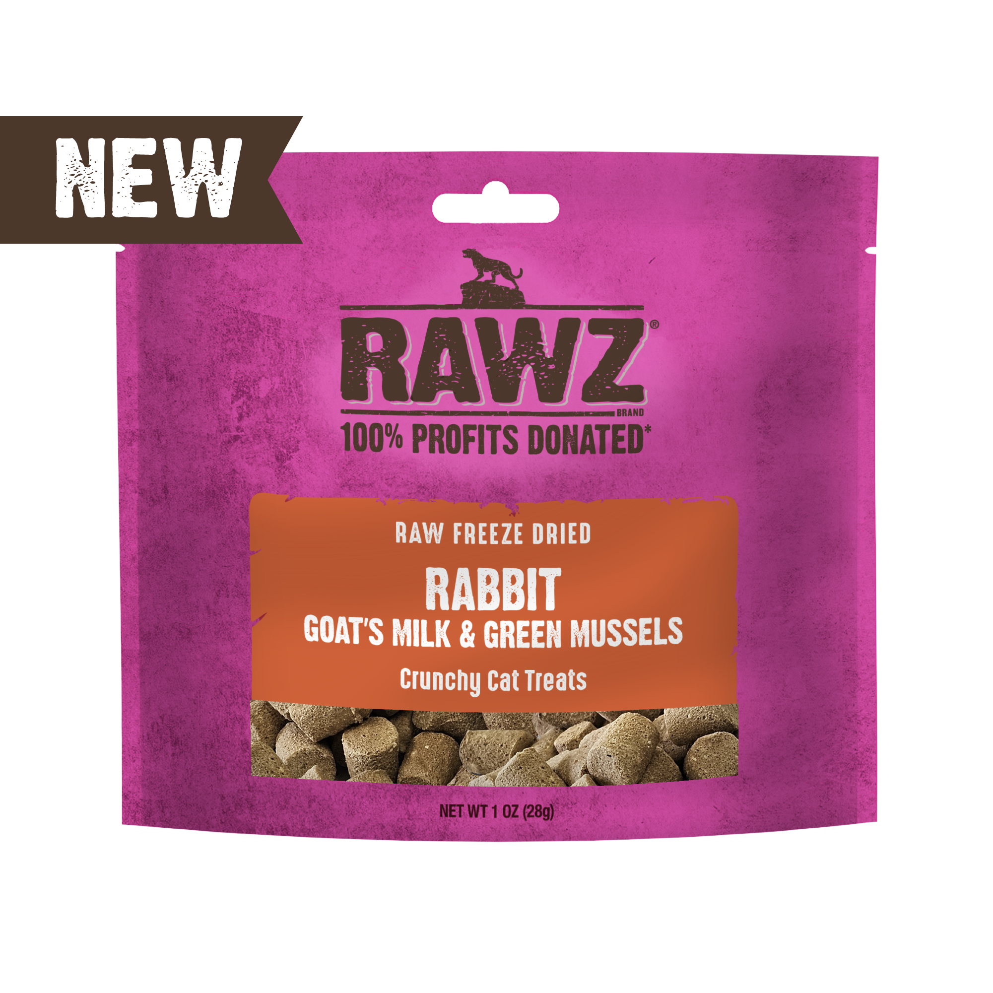 RAWZ Raw Freeze Dried Rabbit Goat's Milk Green Mussels Crunchy Cat Treats 1oz bag premium nutrition