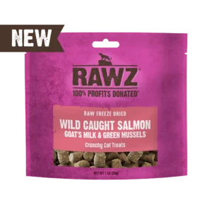 RAWZ Raw Freeze Dried Wild Salmon Goat's Milk Green Mussels Crunchy Cat Treats 1oz bag omega-3