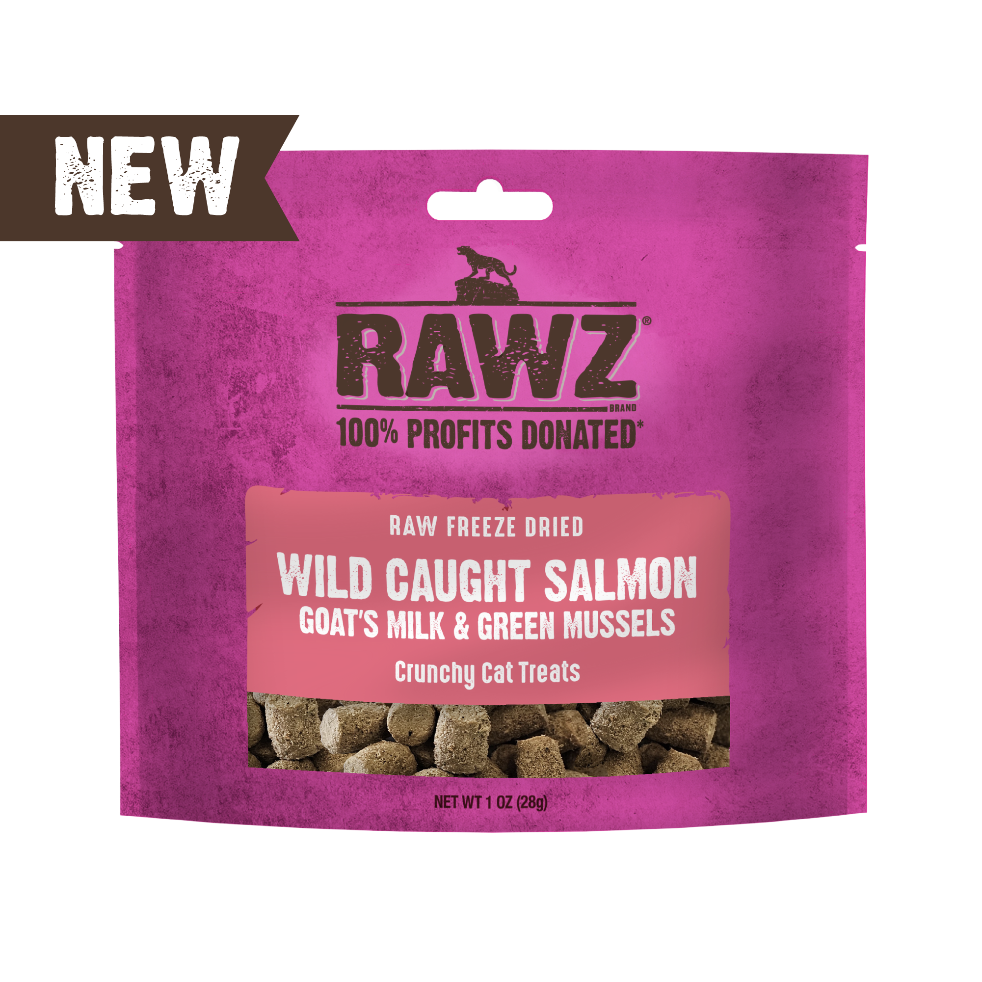 RAWZ Raw Freeze Dried Wild Salmon Goat's Milk Green Mussels Crunchy Cat Treats 1oz bag omega-3